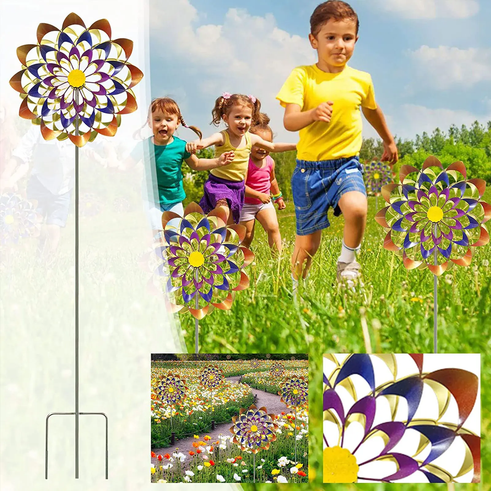 

Metal Garden Windmill Decorative Colorful Willow Leaves Dual Direction Wind Spinner Outdoor Pinwheel Colourful Wind Spinner 30cm