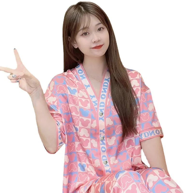 Милая розовая пижама из вискозы женская тонкая летняя Пижама с коротким рукавом