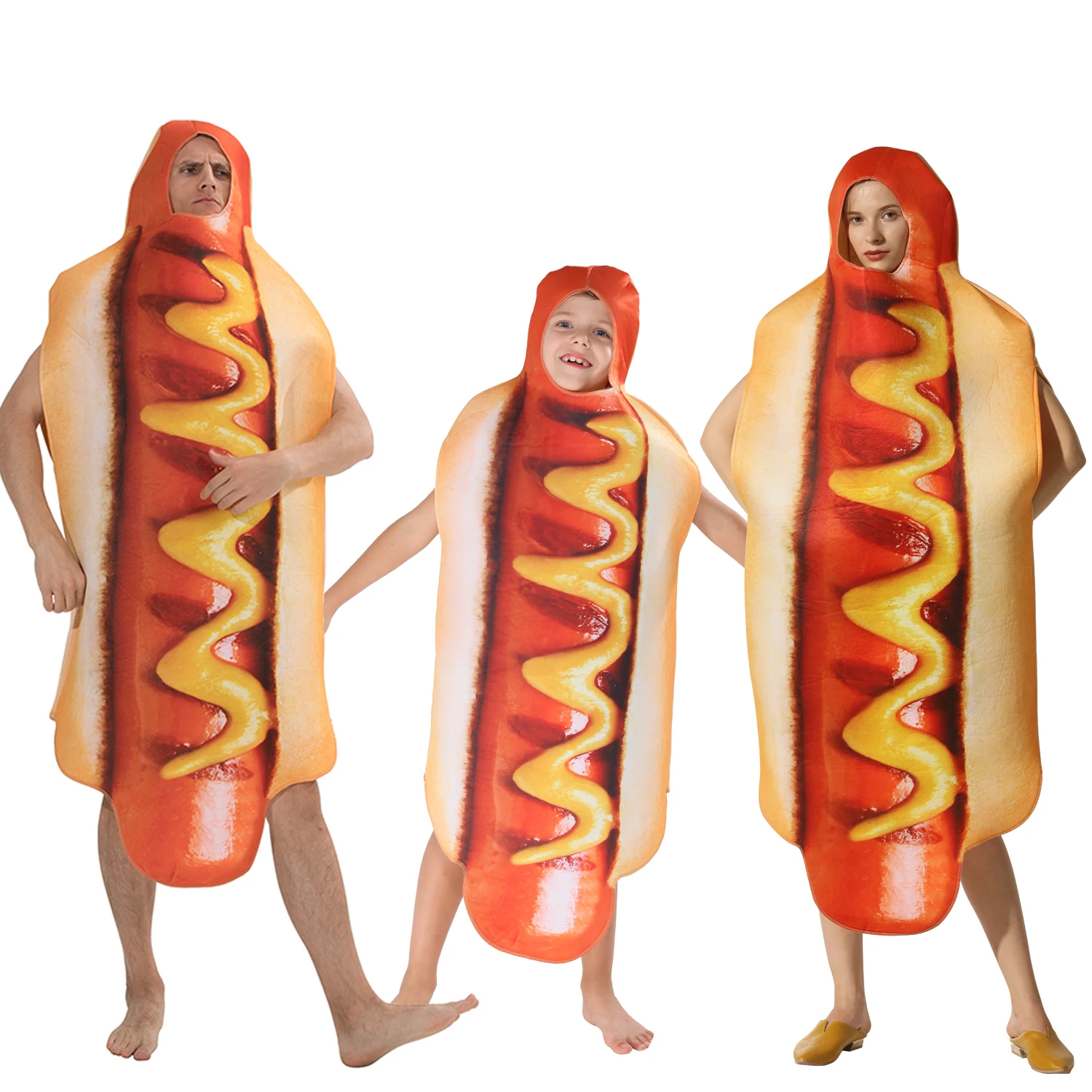 

Halloween Cosplay Mascot Costume Props Adult Kids Funny 3D Sausage Hot Dog Costumes One-Piece Carnival Dress Up Party Unisex
