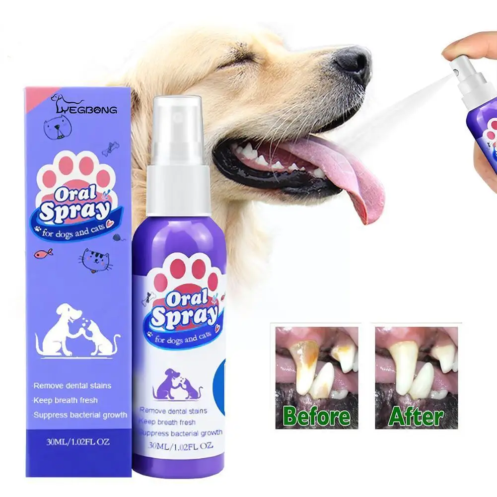 

30ml Pet Oral Cleanse Spray Dogs Cats Teeth Clean Deodorant Kitten Remove Plaque Supplies Pet Bad Breath K5X6