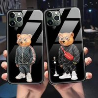 cute bear fashion brand protective case for iphone 11 12 13 pro xs max xr x 7 7plus 8 8plus se 2020 12mini glass silicone cover