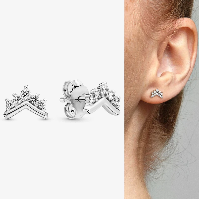 

925 Sterling Silver Pan Earring Silvery Crown Wishing Bone Earrings For Women Wedding Gift Fashion Jewelry