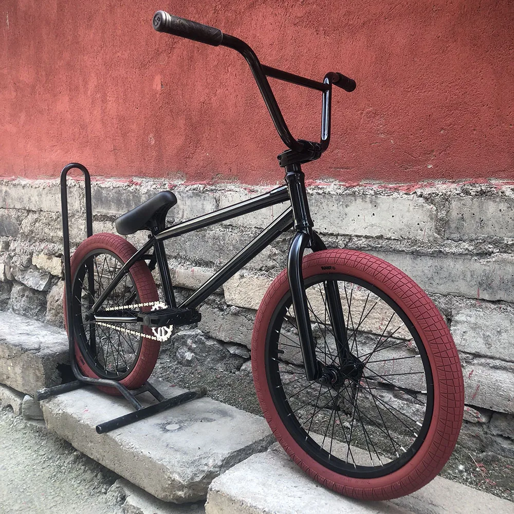 

Самодельная красная шина, полный подшипник, маленькое колесо для домашнего BMX Crmo, матовая, черная, яркая, черная рама, профессиональный BMX экшн-велосипед