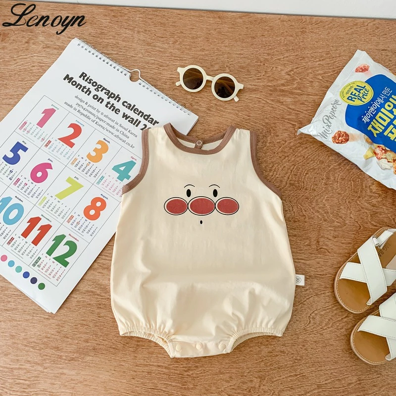 

Lenoyn Summer New Baby Bodysuit Male Baby Sleeveless Romper Creeper Cartoon Printed Children's Bodysuit Outwear