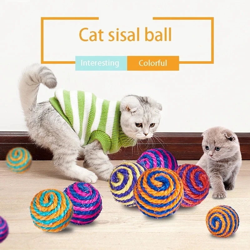 

1/pcs Pet Cat Toy Sisal Ball Hemp Rope Series Interactive Toys Cat Supplies Cat Sisal Balls Bright Color Toy Sound Toy(random)