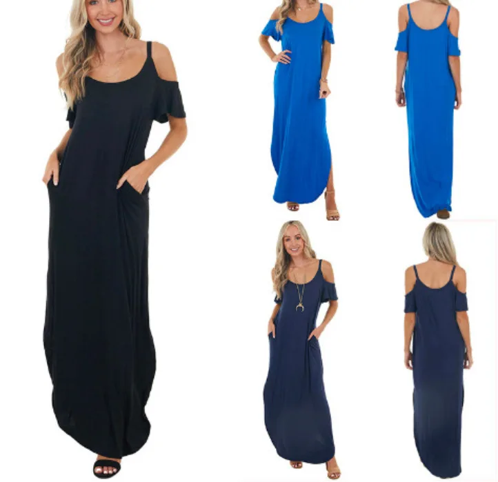 

Women's dress Spring/Summer 2023 temperament shoulder less solid color dress for women