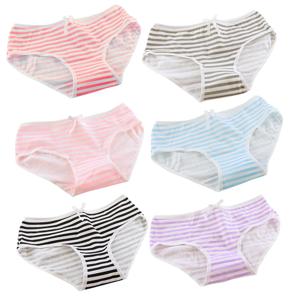 

6pcs Bow Triangle Cotton Stripes Stretch Underwears Navy Style Briefs Breathable Underpants for Female