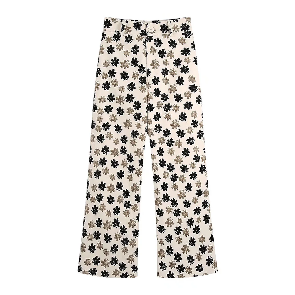 

Женские брюки с цветочным принтом, широкие брюки с высокой талией и карманами, лето 2022