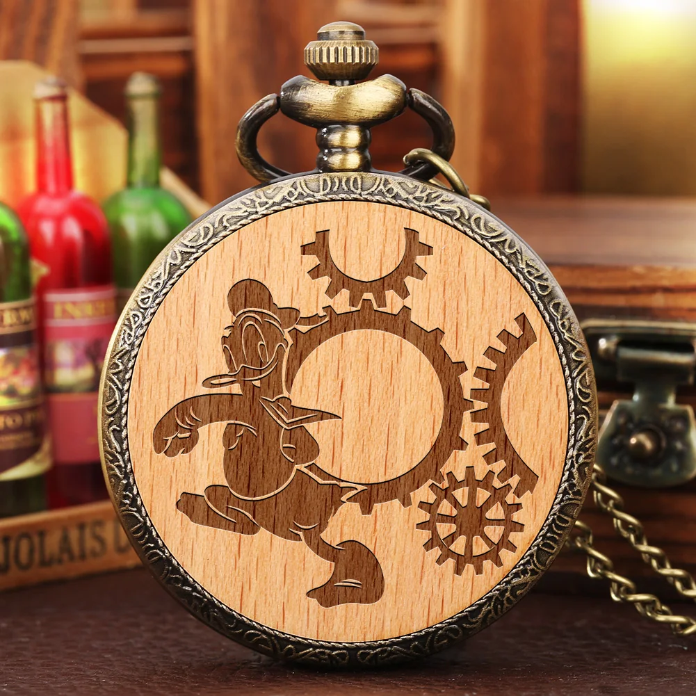 

Child Cartoon Theme Lovely Duck Nostalgic Pendant Quartz Pocket Watch with Chain Luxury Beech Patch High Grade Necklace Clocks