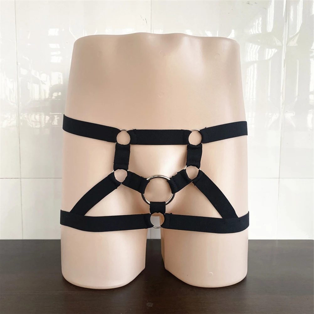 

Men Sexy G-String O-Ring Underpants Low Waist Leg Garter Lingerie Crotchless Jockstrap Underwear Hollow Out Thongs Erotic Pants