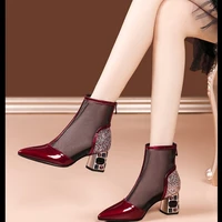 ladies summer sexy sandals premium mesh boots 2022 new ladies breathable high heels with rhinestone zipper shoes