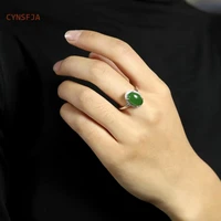 cynsfja new real certified natural hetian jasper nephrite lucky green jade rings 925 silver high quality adjustable best gifts