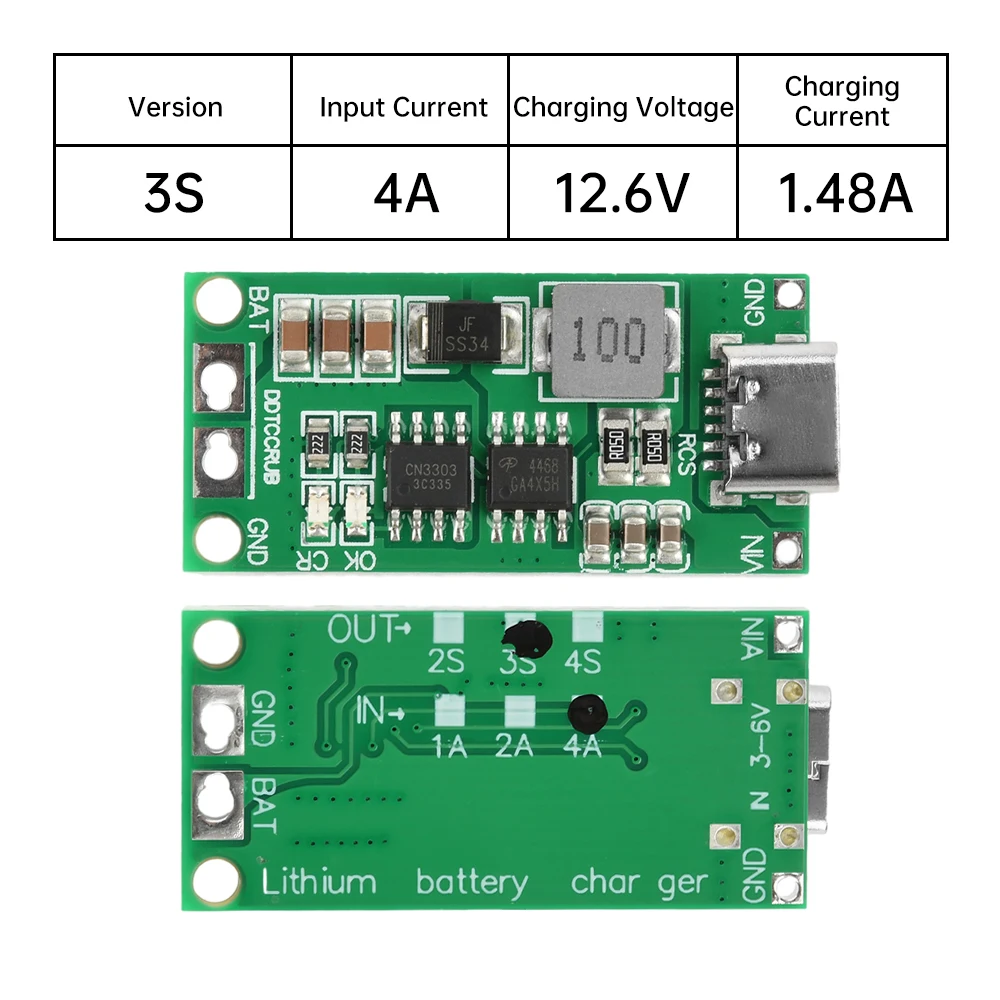 

Мультиэлементное 2S 3S 4S Type-C до 8,4 В 12,6 В 16,8 В повышающее литий-полимерное литий-ионное зарядное устройство 7,4 В 11,1 В 14,8 В 18650 литиевая батарея