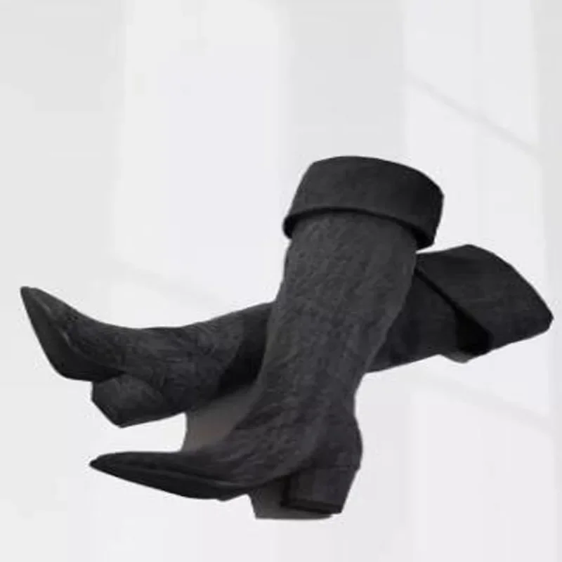 Новые девушки Темно-синие Черные Джинсы Джинсовые Острый Носок 6 СМ Квадратные