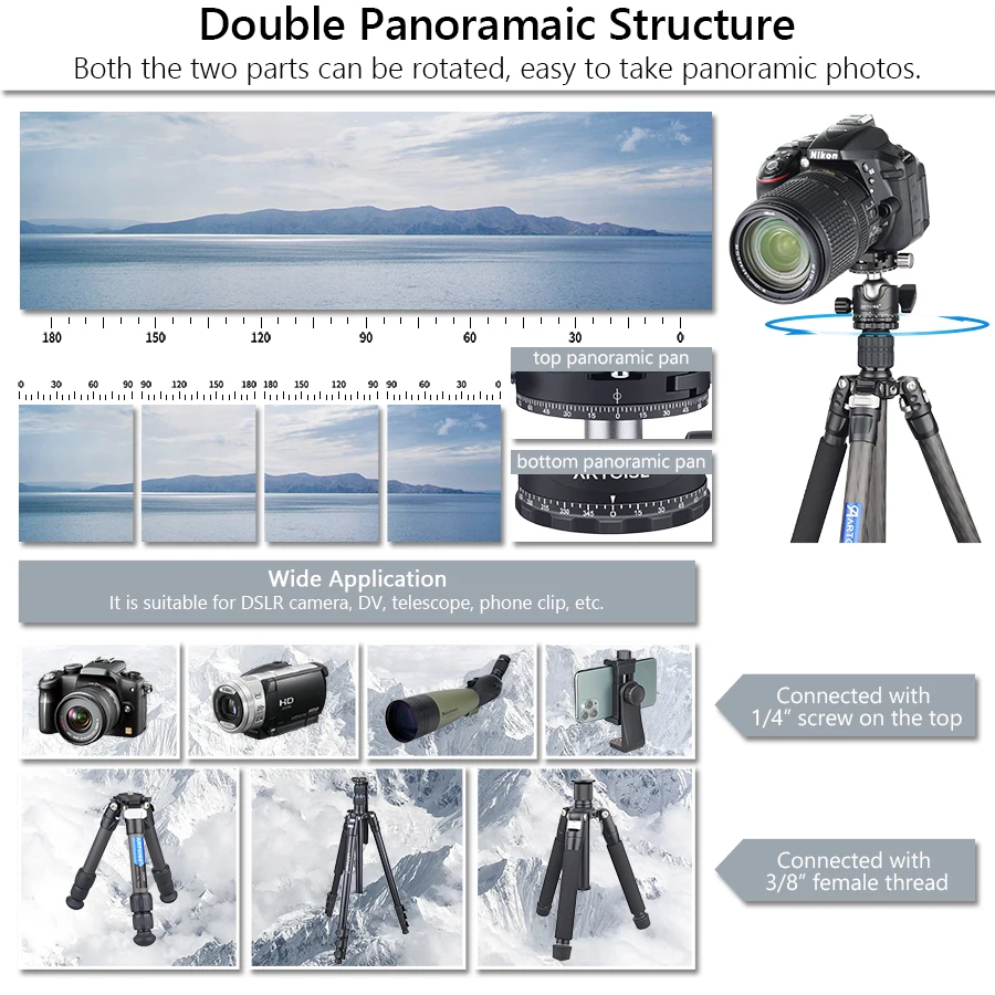 Головка штатива 720 ° двойная панорамная профессиональная шаровая для