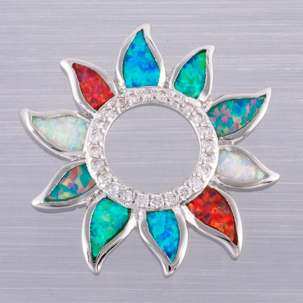 KONGMOON Подсолнечник Многоцветный огненный опал Круг CZ посеребренные ювелирные