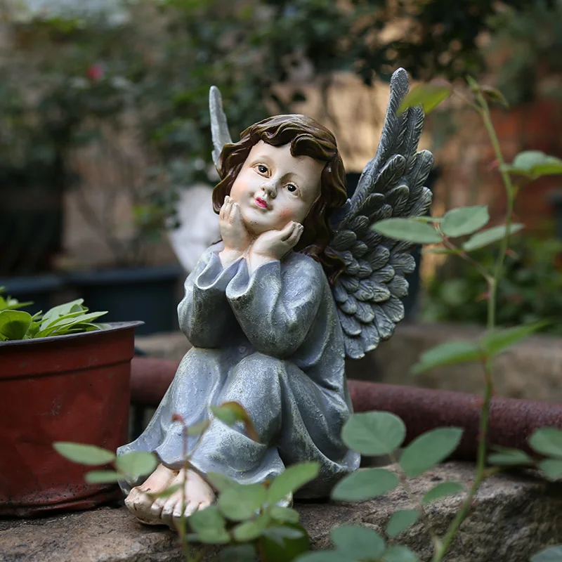 

Современная Скульптура Ангела из смолы, украшение для улицы, двора, креативные фигурки, ремесла, сада, балкона, статуя, украшения, мебель