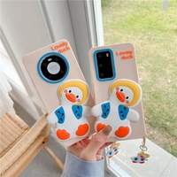 3d cute tilted duck silicone pendant phone case for iphone 6 7 8 plus se2 x xr xs 11 12 13 13pro max cases soft tpu rubber cover