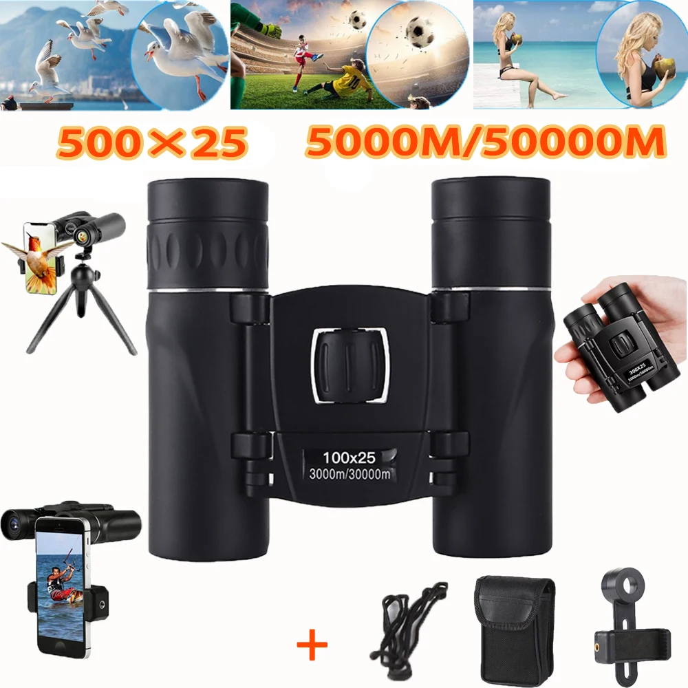 

Binoculars 500x25 HD Telescope 5000M Long Range Folding Mini Telescope BAK4 Optics For Hunting Sports Outdoor Camping Travel