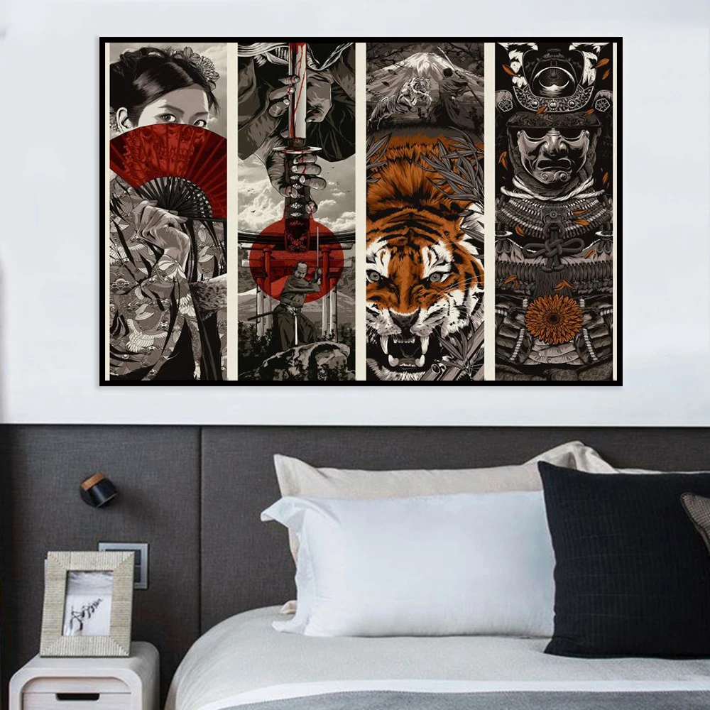 Винтажный настенный плакат в японском стиле с изображением призрака самурая
