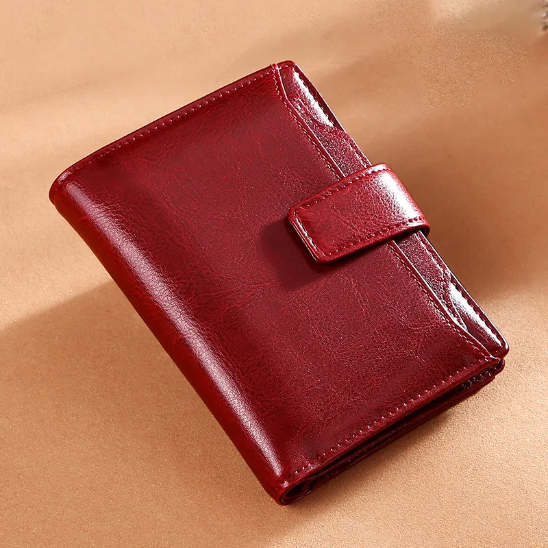 

Women Wallet Genuine Leather Luxury Oil Wax Cowhide Fashion Girls Wallet Short SD Card Holder Small Zipper Coin Purse for Women
