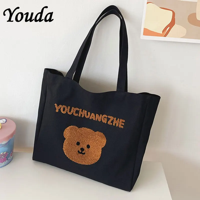 

Youda Plush Bear Shopping Bag Tote Bookbags Women Canvas Shoulder Bags Female Eco Large-capacity Handbag Reusable Shopper Pack
