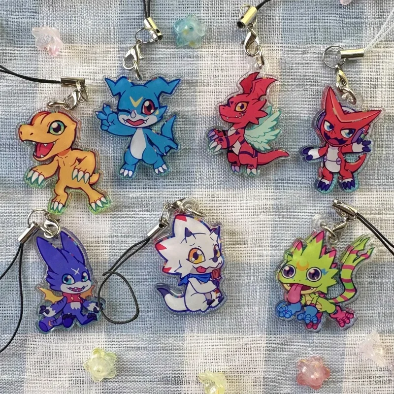 Фото Акриловый ремешок для телефона Digimon: милый кулон с персонажем-драконом, коллекционный аксессуар для телефона, рюкзака, повседневного декора №4