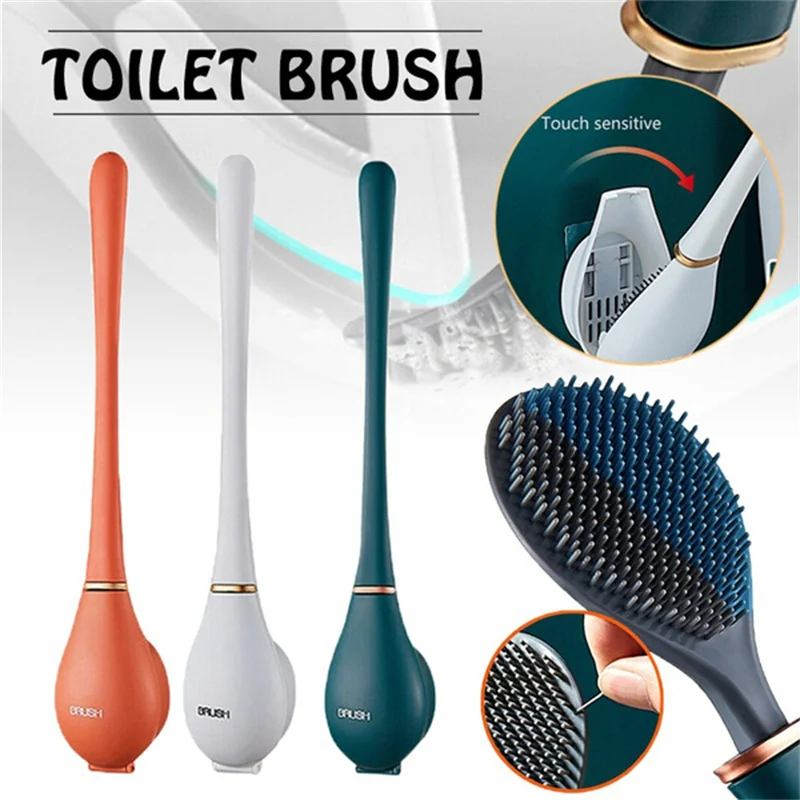 

Silicone Toilet Brushes With Holder Set Wall-Mounted Long Handled WC Toilet Cleaning Brush Modern Hygienic Bathroom Accessories
