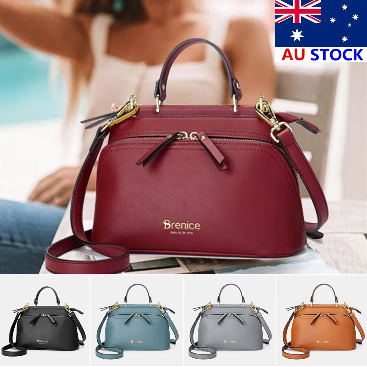 

Brenice 2022 New Women Design Solid Handbag Multifunction Crossbody Bag Leather Female Fashion Luxury Shopping Handbags Purse