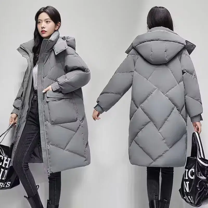 Winter Coat Women Autumn Winter 2023 New Korean Fashion Thicken Warm Parkas Ladies Casual Hooded Long Coats Pockets News A01