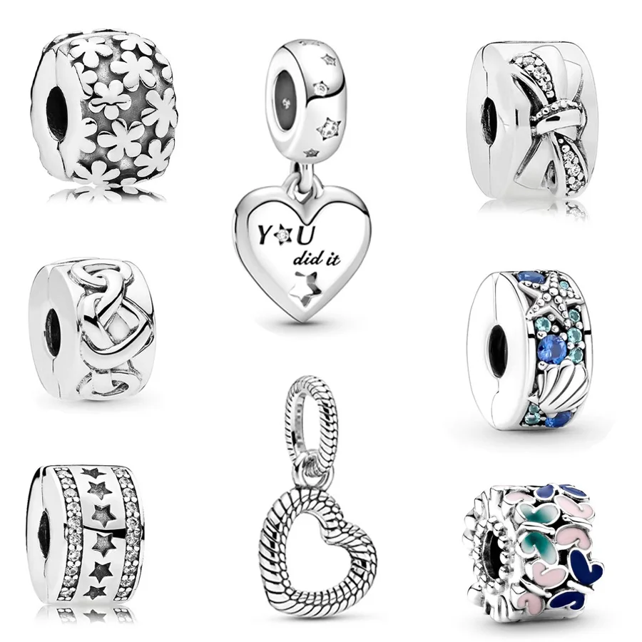 925 Sterling Silver Congratulations Heart Necklace And Butterflies Clip Charm Bead Fit Original Pandora Bracelet DIY Jewelry