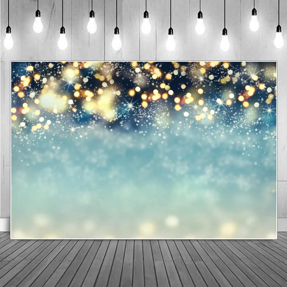 

Christmas Golden Glitter Light Sport Photography Backdrops Custom Blue Snowflake Celebration Party Decoration Photo Backgrounds