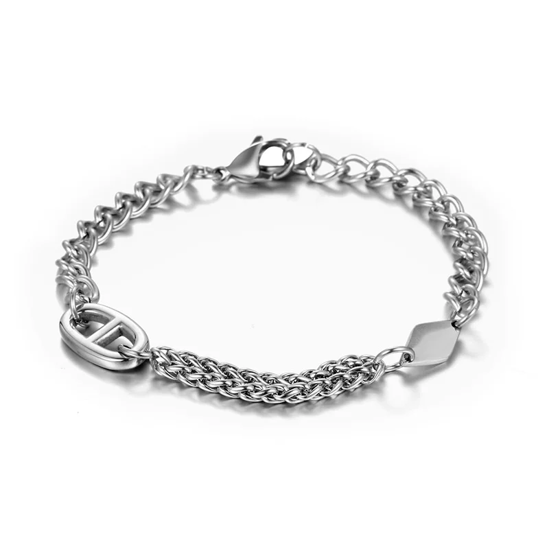 

2022 New High Quality 316L Stainless Steel Japanese Korean Pig Nose Chain Bracelet for Men Women Viking Trendy Smooth Jewelry