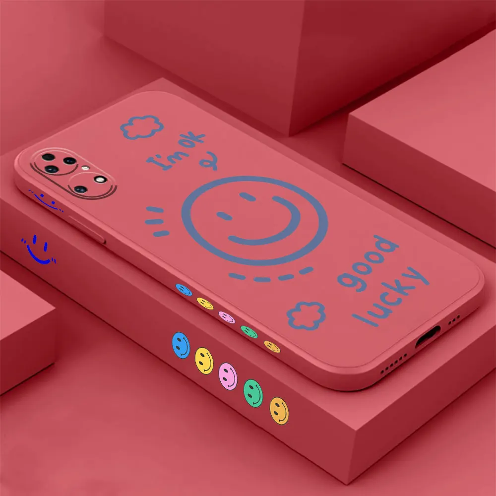 

Happy Smile Face Phone Case For Huawei P60 P50 P40 P30 P20 Mate 50 40 30 20 20X 10 Colour Liquid Silicone Cover Funda Cqoue Capa