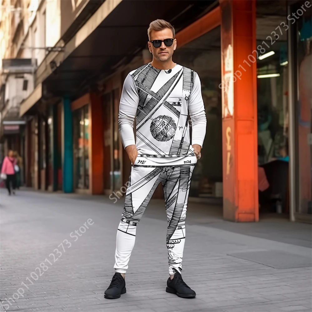 2023 Long Sleeve T-shirt Tracksuit Men Two Piece Set Men 3D Letter Graffiti Printing Fashion Casual Streetwear Clothes For Men