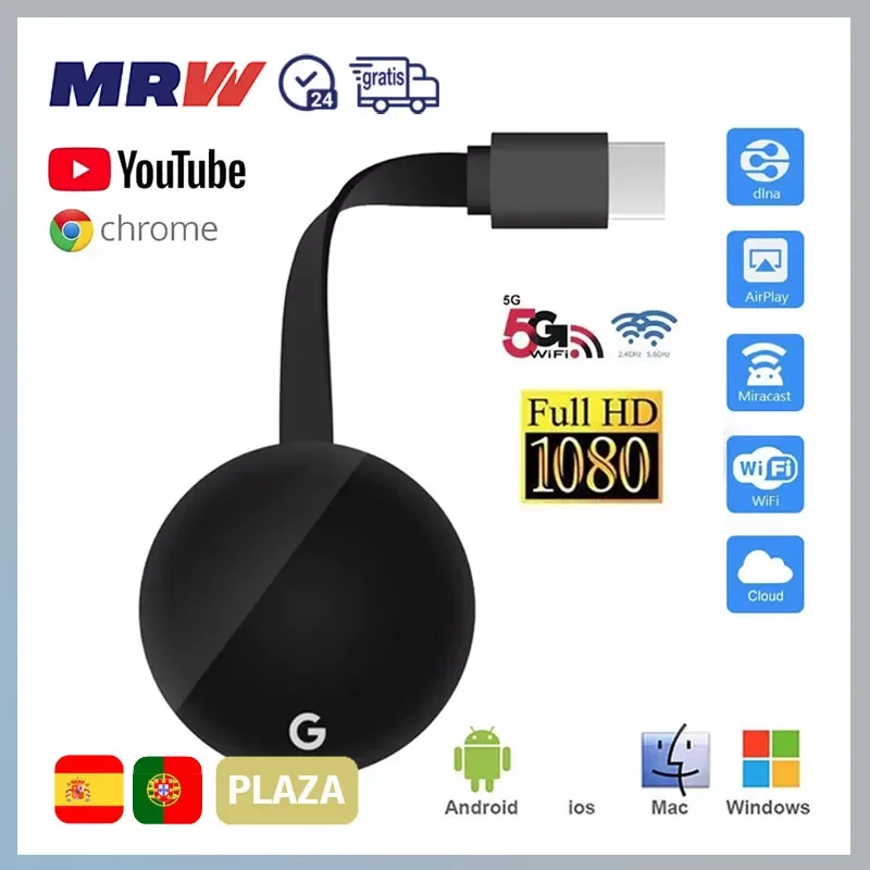 

NEW2023 5G 1080P HDMI WiFi TV display receiver Dongle for MiraScreen TV Stick for iOS/Android Chromecast YouTube Airplay