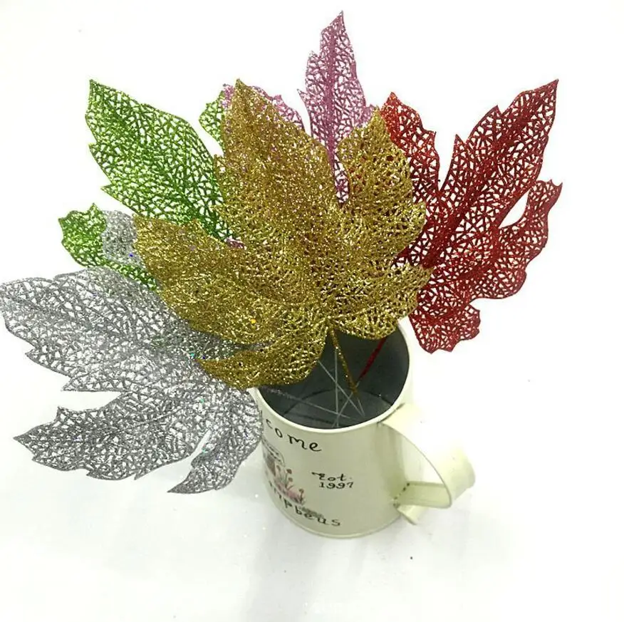 

20pcs 29*14cm Glitter Powder Grape Leaf Branch For Flower Arrangement Christmas Party Home Wedding Garden Decoration