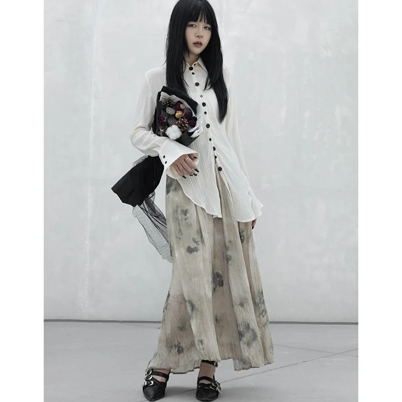 UMI MAO Новая китайская плиссированная полуюбка с принтом тай-дай ленивый стиль