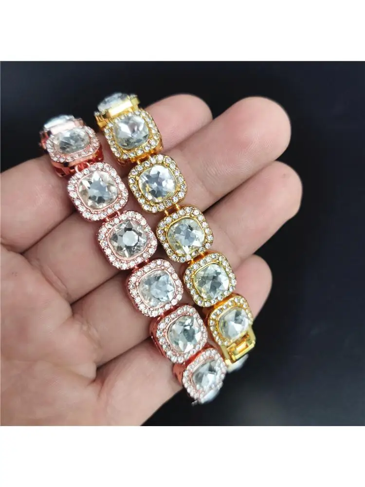 Ошейник для собак и кошек теннисная цепь с квадратными кристаллами 12 мм