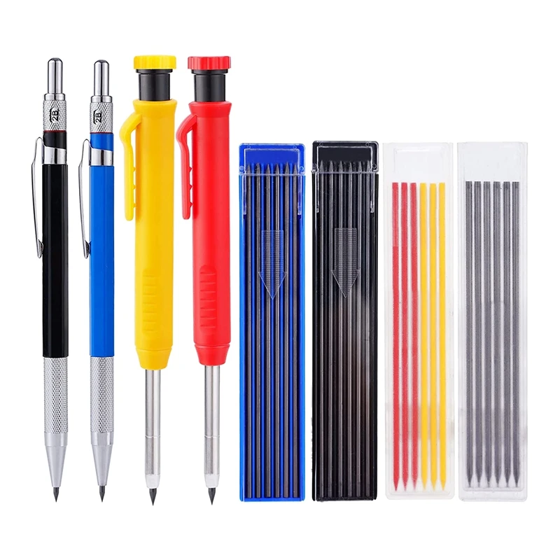 

Mechanical Carpenter Pencils - 4 Pcs Solid Carpenter Pencil With 40 Pcs Refills Built-In Sharpener Marker Marking Tools