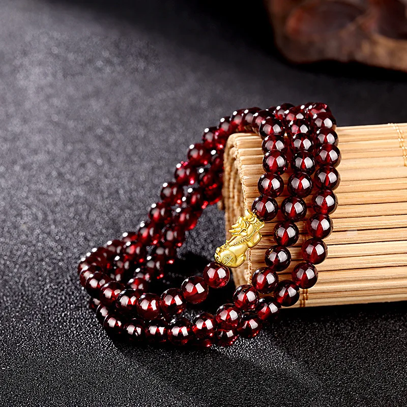 Браслет из натурального бордового граната с несколькими тремя кругами 3D твердое