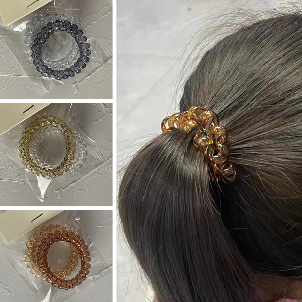 

2PCS Women Girls Telephone Wire Line Fine Elastic Rubber Hair Bands Rope Ponytail Holder Scrunchies Headband Hair Ring Accessory
