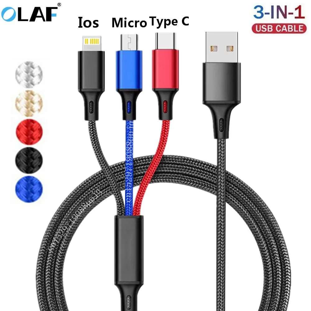 

Olaf 3 в 1 Micro USB Type C зарядный кабель для iPhone 13 12 Samsung S10 Huawei Xiaomi Phone USB зарядный кабель USB C шнур