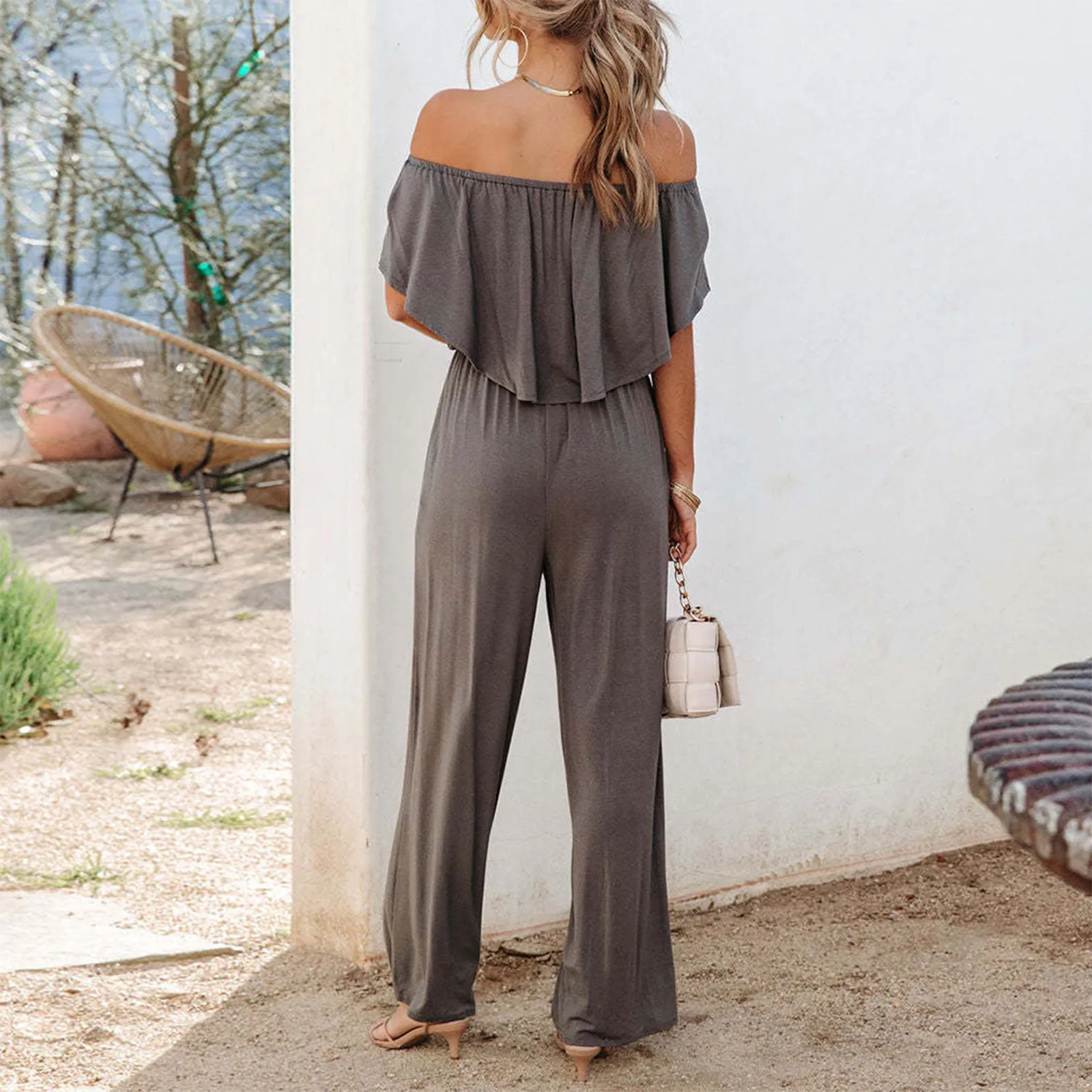 Женский однотонный повседневный комбинезон с открытыми плечами уличная мода