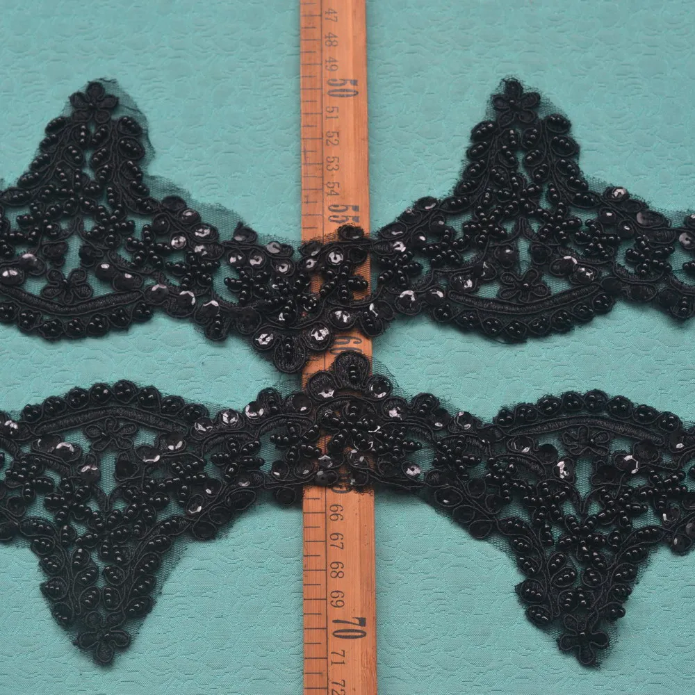 5 ярдов 11 см Черная 3D кружевная ткань с бусинами цветок жемчугом свадебная