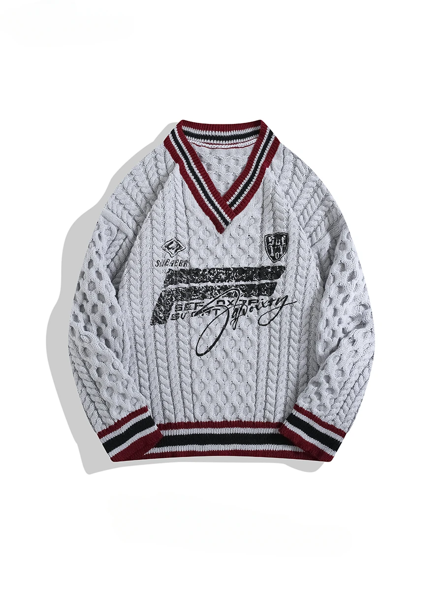 Осень-зима японский студенческий стиль контрастной полосатый свитер с v-образным