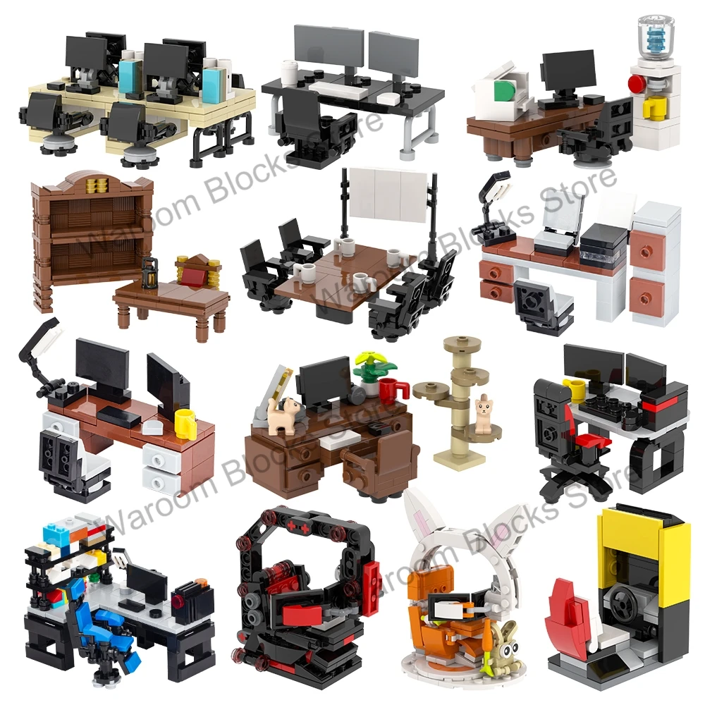 Фото MOC City Bricks Компьютерные столы Мебель Игровой офис Совместимые фигурки Строительные блоки Креативные игрушки для детей Подарок для взрослых №1