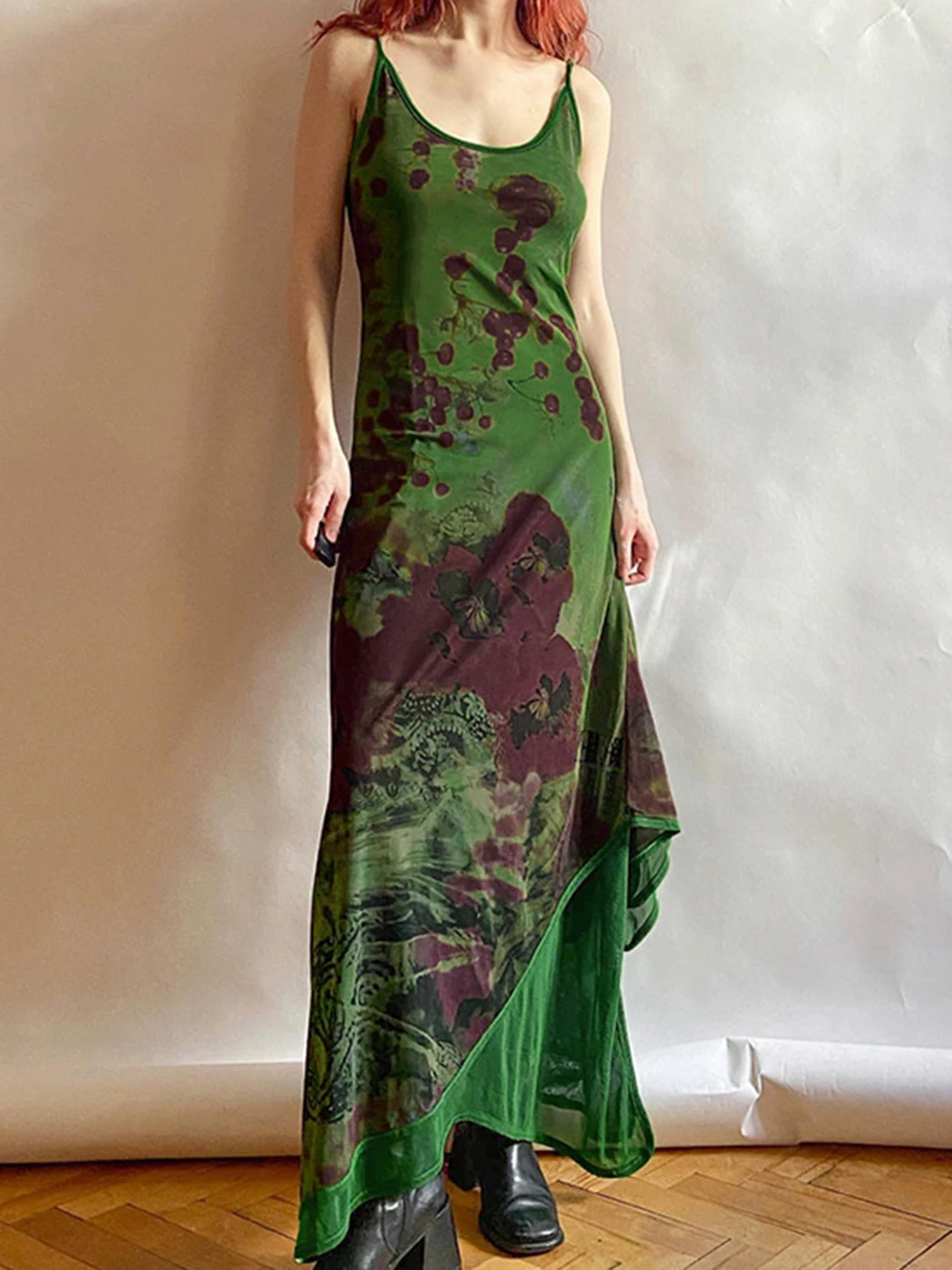 

Vintage Floral Print Maxi Dress Women Beach Vacation Sleeveless Symmetrical Camisole Dress Fairycore Grunge Y2K Clothes female