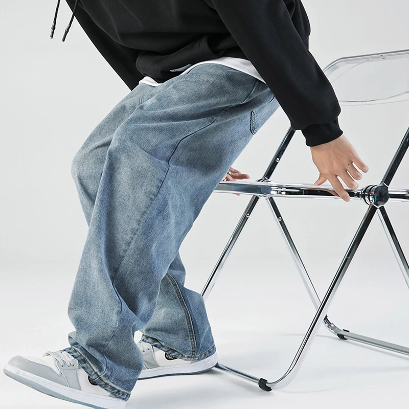 2023 Spring Fashion Baggy Jeans Men Black Hip Hop Streetwear Pants Korean Style Loose Straight Denim Trousers Jeans for Men