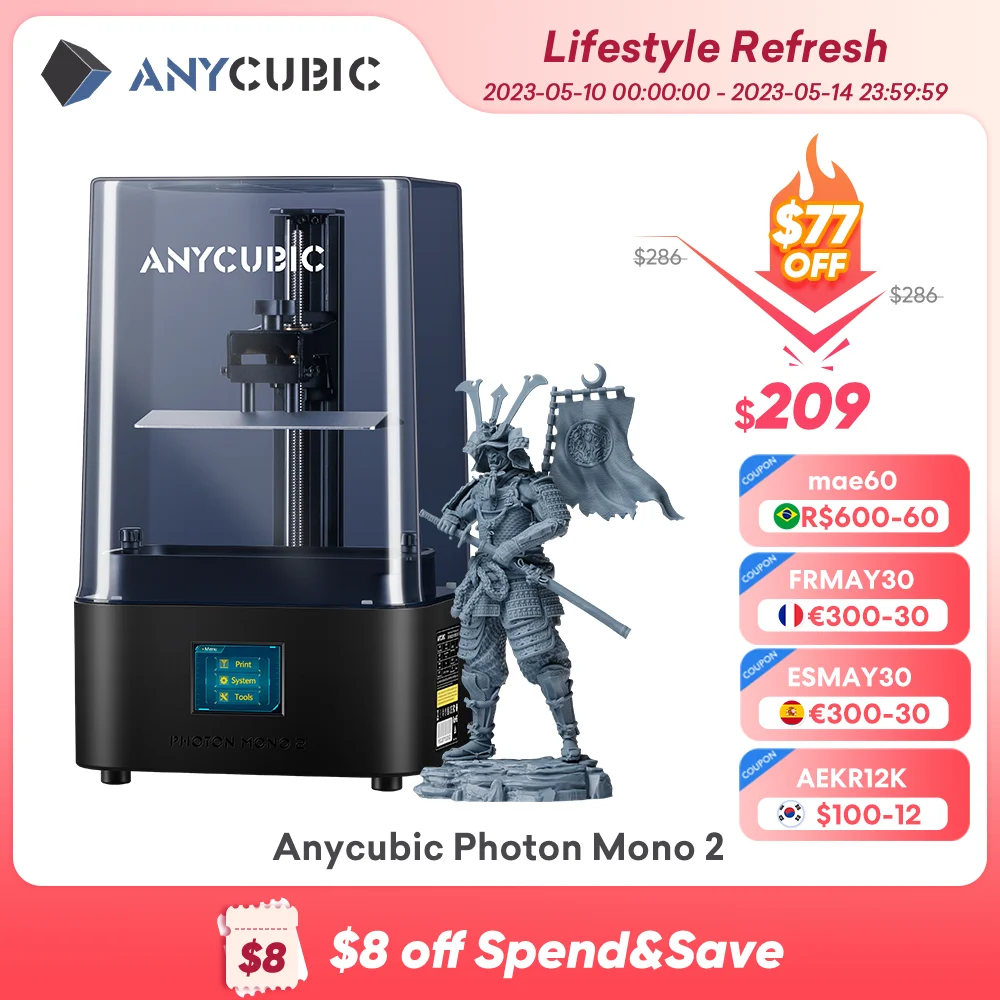 ANYCUBIC Photon Mono 2 LCD UV Resin 3D Printer High-Speed 3D Printing 6.6" 4K+ Monochrome Screen 165*143*89mm Printing Size 1